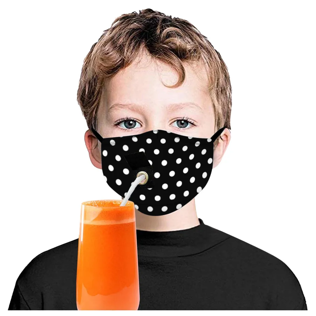 

Kids Face-masks Dot Print Mondmasker Reusable Masque With Hole For Straw Mondkapjes Wasbaar Mascarillas Halloween Cosplay