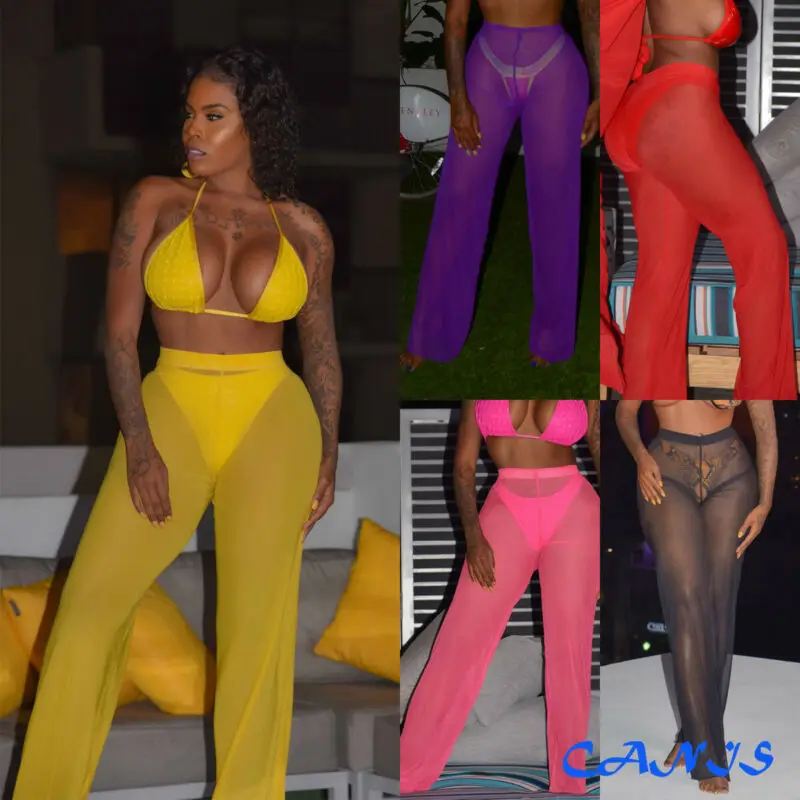 Популярные женские широкие расклешенные брюки с высокой талией длинные пляжные