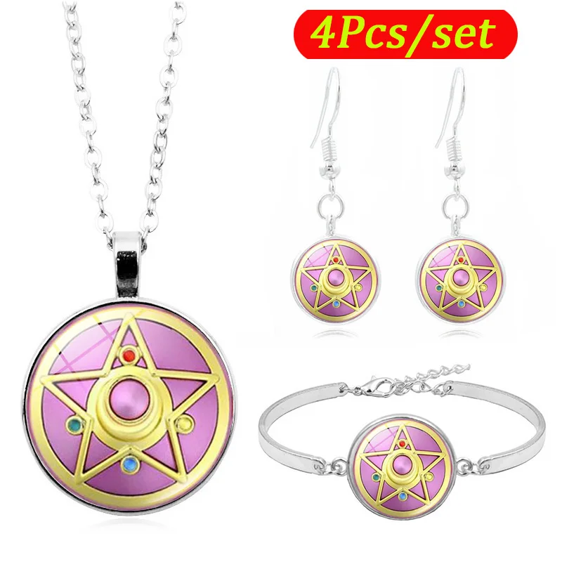 Манга медальон стеклянный кабошон Модный Ювелирный Набор серебряное ожерелье