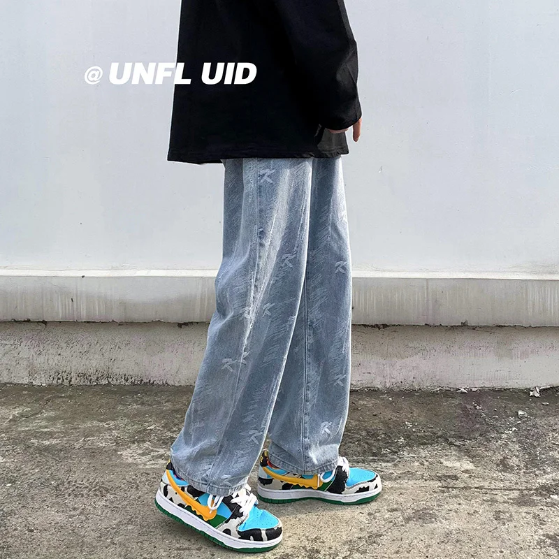 Уличные брюки мужские Модные свободные Американские Джинсы в стиле оверсайз с