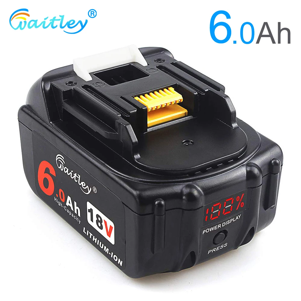 Waitley литий-ионная аккумуляторная батарея для электроинструментов Makita 18V 6000mAh 6.0Ah со светодиодный сменным аккумулятором LXT BL1860B BL1860 BL1850 6A