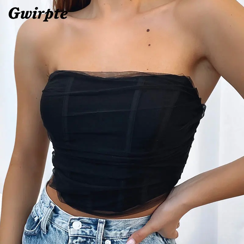 

Gwirpte Sleeveless Fashion Strapless Bustier Corset Crop Tops Women Clothes Party Night Club Wear Mesh Crop Top