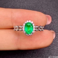 kjjeaxcmy fine jewelry 925 sterling silver inlaid natural emerald ring fashion girls ring support test hot selling