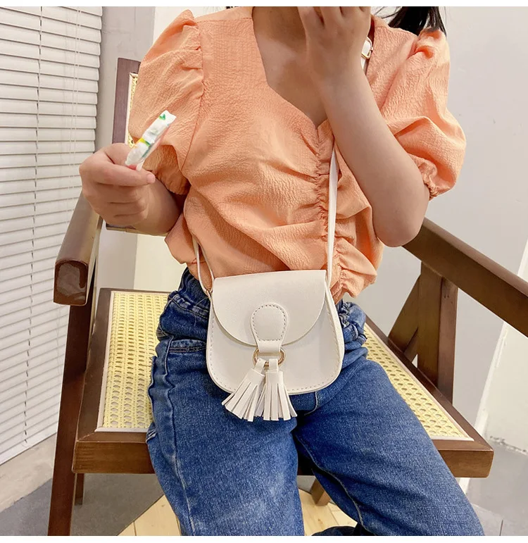 Fashion Princess Accessories Shoulder Bag PU Leather Girls Kids Mini Handbags Cute Baby Children Tassel Coin Purse Messenger Bag