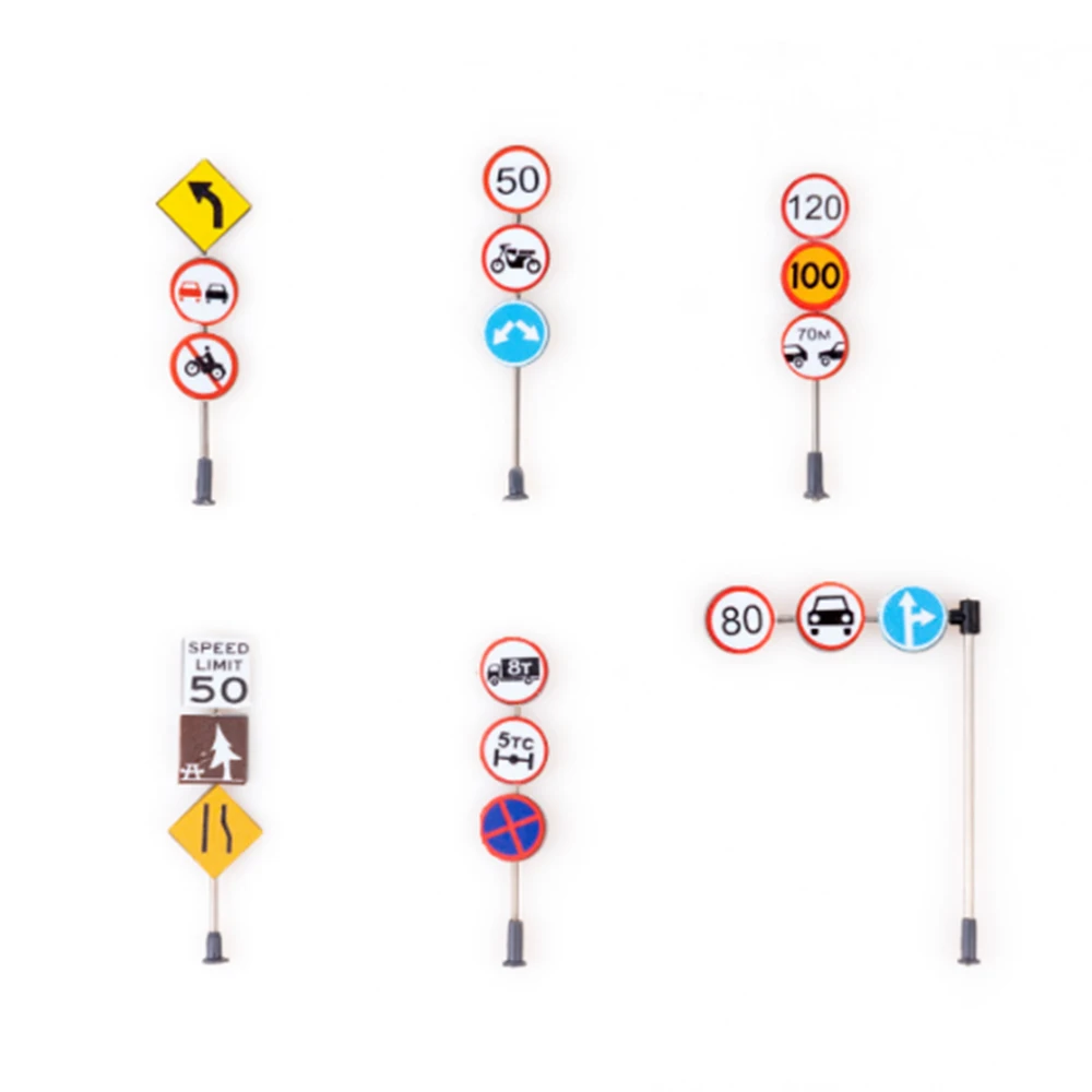 

Traffic Road Signs Model DIY Diorama Toy Accessories Sand Table Architectural Landscape Garden Decoration Gifts For Kids 3head