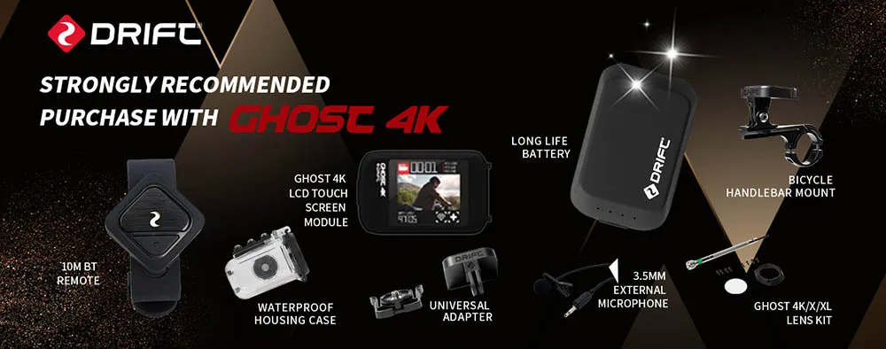 Drift Ghost 4K Спортивная экшн-камера для мотоцикла, велосипеда, крепления на шлем, камера с Wi-Fi сенсорным ЖК-экраном, Bluetooth, дистанционное управление
