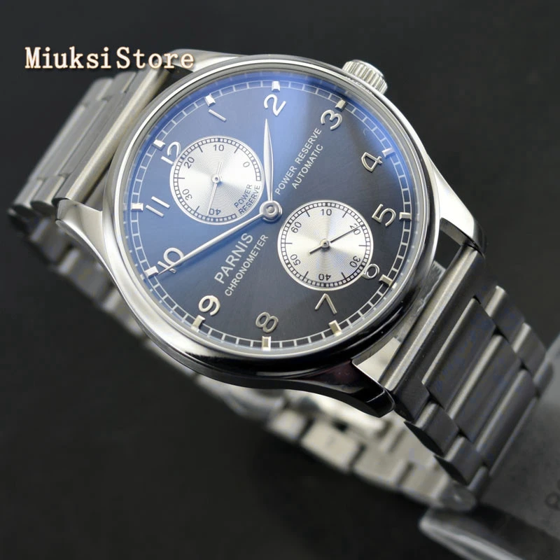 Parnis 43 мм Мужские топовые механические часы с синим циферблатом и стальным