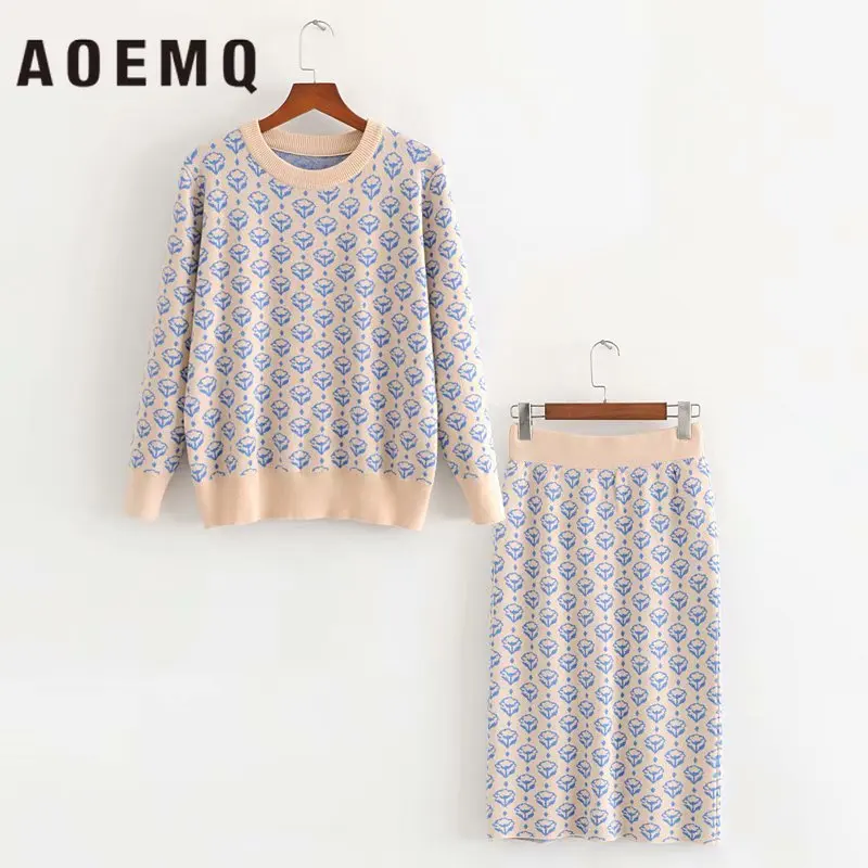 AOEMQ корейский Повседневный Женский комплект свитер топы и юбки спортивные