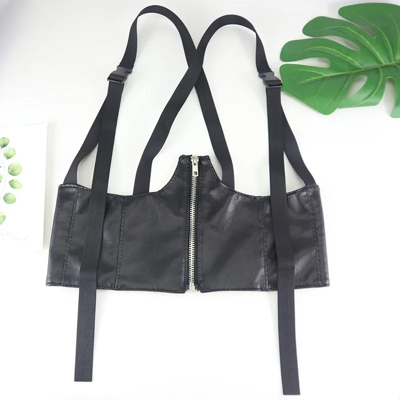 

Punk Rock Style Catwalk Show Accessory Girdle Lady Condole Belt Vest Patent Leather Black Elastic Wide Belt without Buckle