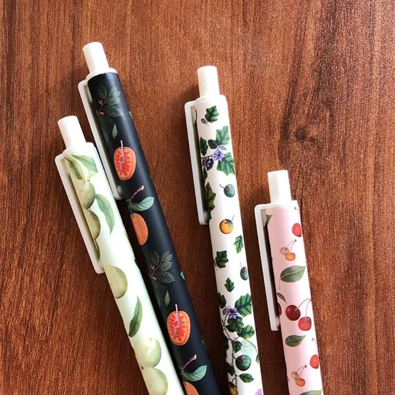 

4pcs 0.38mm Cute Plant Fruit Gel Pen Press Black Ink Neutral Pens School Supply