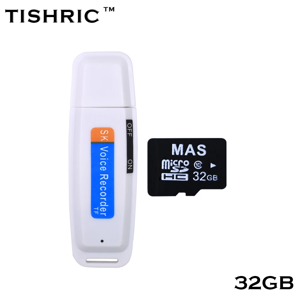 White with 32gb TISHRIC u-диск мини диктофон ручка цифровой диктофон аудио рекордер флеш-диск USB 2,0 звука для 1-32 ГБ Micro SD TF карты - Цвет: White with 32gb