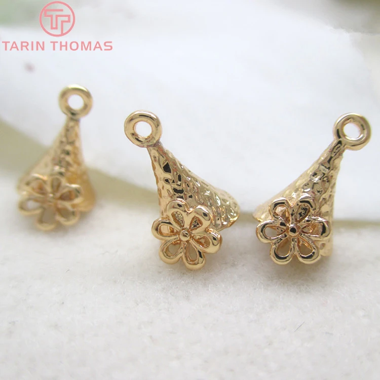

10PCS 10x6MM 24K Champagne Gold Color Plated Brass Flower Half Hole Beads Caps Beads Connector High Quality Jewelry Accessories