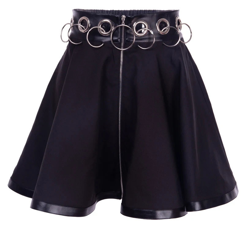 

Hollow Out Iron Ring Patchwork Women Mini Skirts A-line High Waist Zipper Female Skirt Summer Personality Fashion Ladies Bottoms