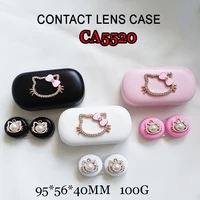 kitty pocket contact lens cases cute cat pu iron box convenient water container diamond travel kits for lenses ca5520