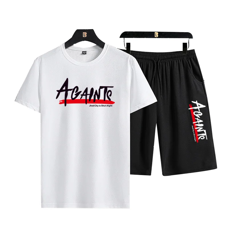 

2021 Summer New Men Shorts Sets Trend Letter Short Sleeved T-shirt Fashion Sports Suits Casual Sportswear Mens Clothing