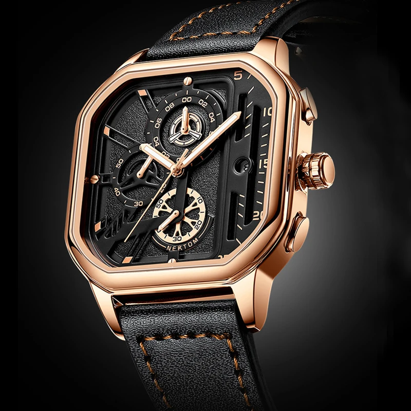 

Men's Watches Luxury Highend Automatic Quartz Wristwatch Men Luminous Waterproof Leather Square Sport Watch For Men Reloj Hombre