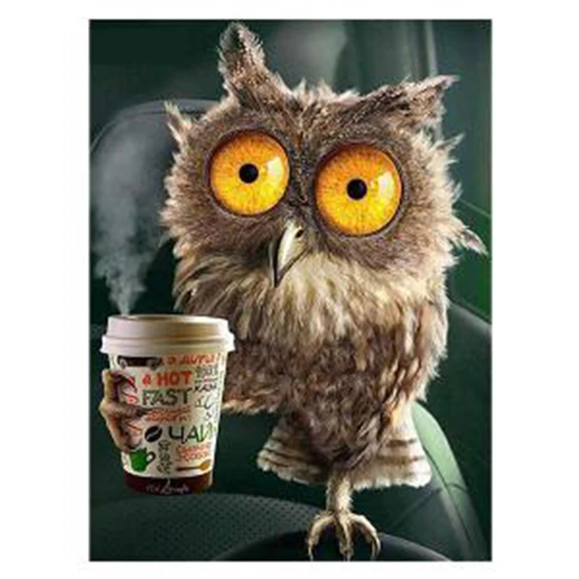 Камни в форме ромба/круглый дрель 5D DIY алмазная живопись &quotнапиток Кофе сова&quot