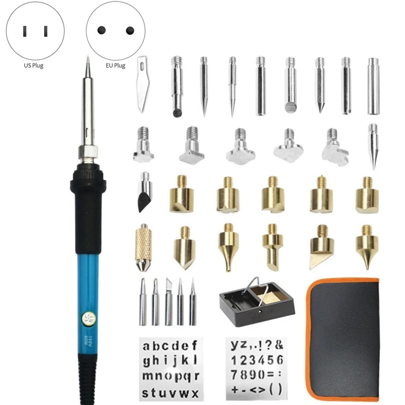 

60W Soldering Iron Kit Wood Burning Pen Set Electric Carving Pyrography Tools Welding Kit 37Pcs/Set
