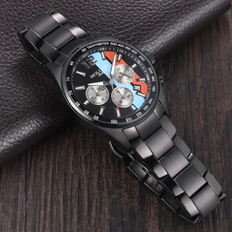 HOLUNS Mens Watches Waterproof Quartz Wristwatch Multifunctional Movement Stainless Steel Gifts For Man Sport Business Colorful | Наручные