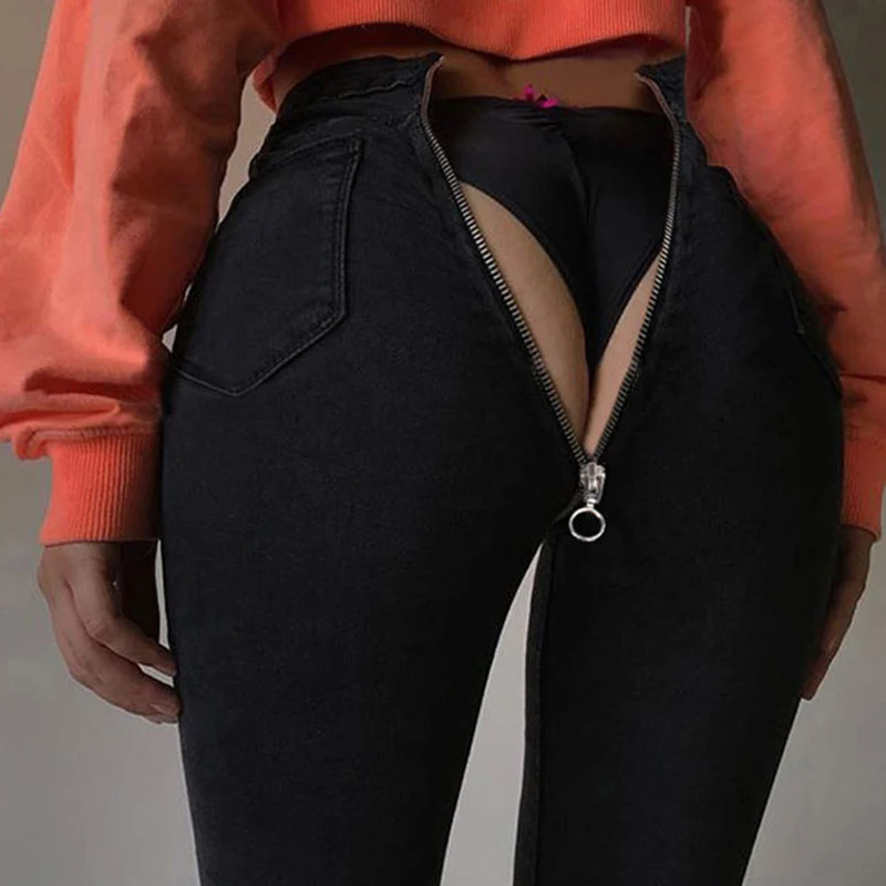 Высокая талия молния сзади светильник синие обтягивающие джинсы женские