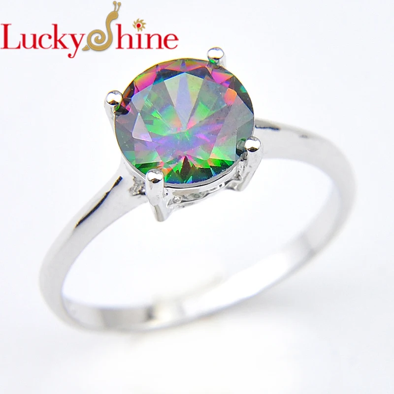 Luckyshine радужные круглые кольца с кристаллом из циркония посеребренные женские