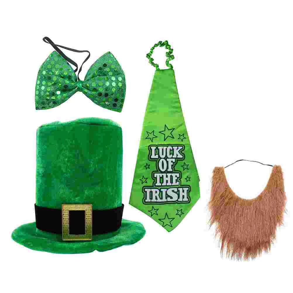 

1 Set of St. Patrick's Day Bow Tie Necktie Hat Set Irish's Day Party Dressing Kit