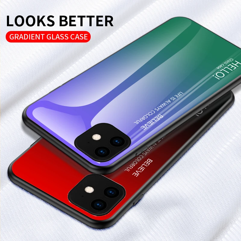 Чехол из закаленного стекла для iPhone 7 8X6 6S Plus градиентный цвет синий луч Авроры