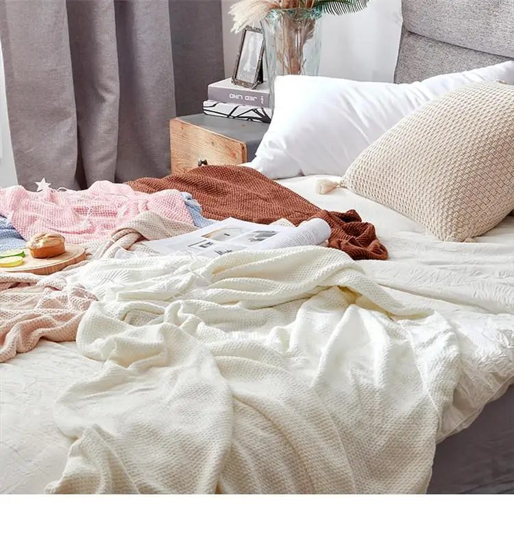 Goede Effen Kleur Zachte Deken Breien Single Layer Comfort Sofa Gooi Deken Stoel Bed Cover Voor Kind Volwassen Reizen Slaap Deken