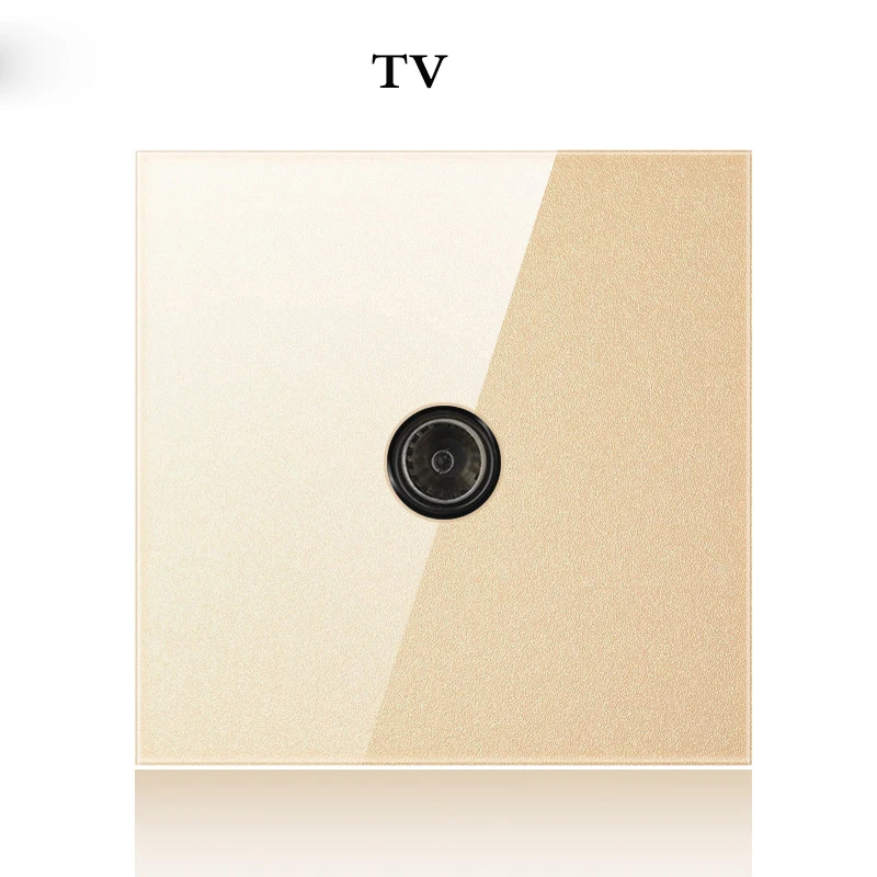 TV Socket Шампань золото и белое стекло переключатель гнездо 1 банда 2 банды 3 банды 4 банды переключатель панель настенный тип 86 со светодиодный ТВ телефонная розетка - Цвет: TV Socket