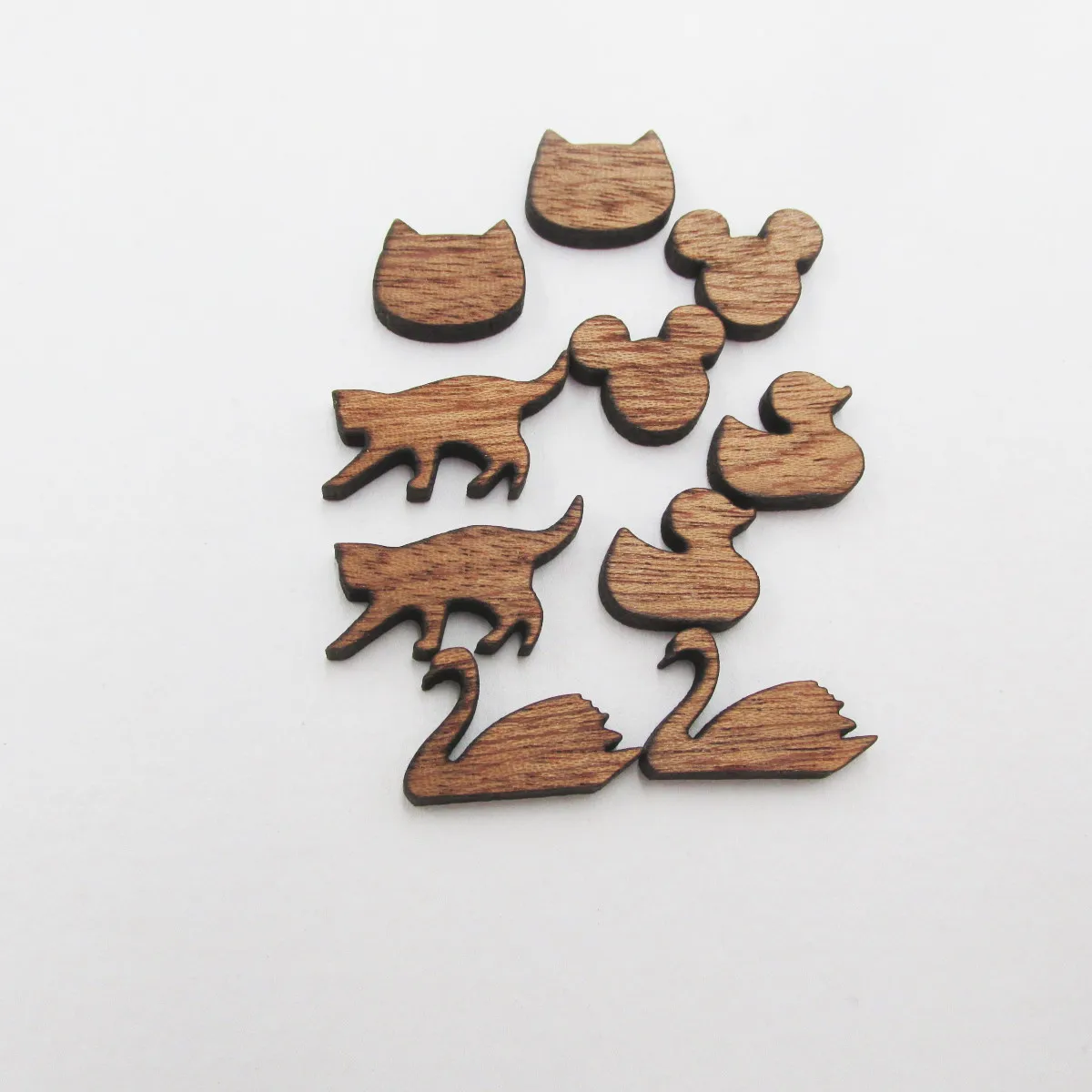 Мини Лазерная резка деревянная кошка Лебедь Утка Форма животные кабошоны серьги