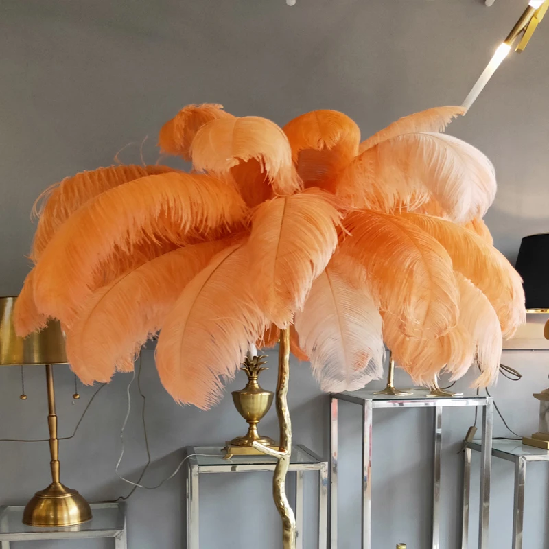 Американская Роскошная Напольная Лампа с медным пером для отеля Золотая лампа