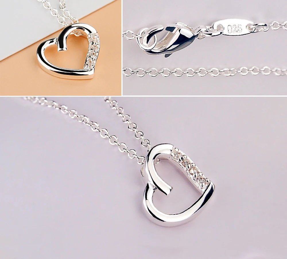 

New Heart-shaped Pendant Women's 925 Sterling Silver Necklace Genuine Silver Clavicle Chain 41-46CM Femal Charm Jewelry
