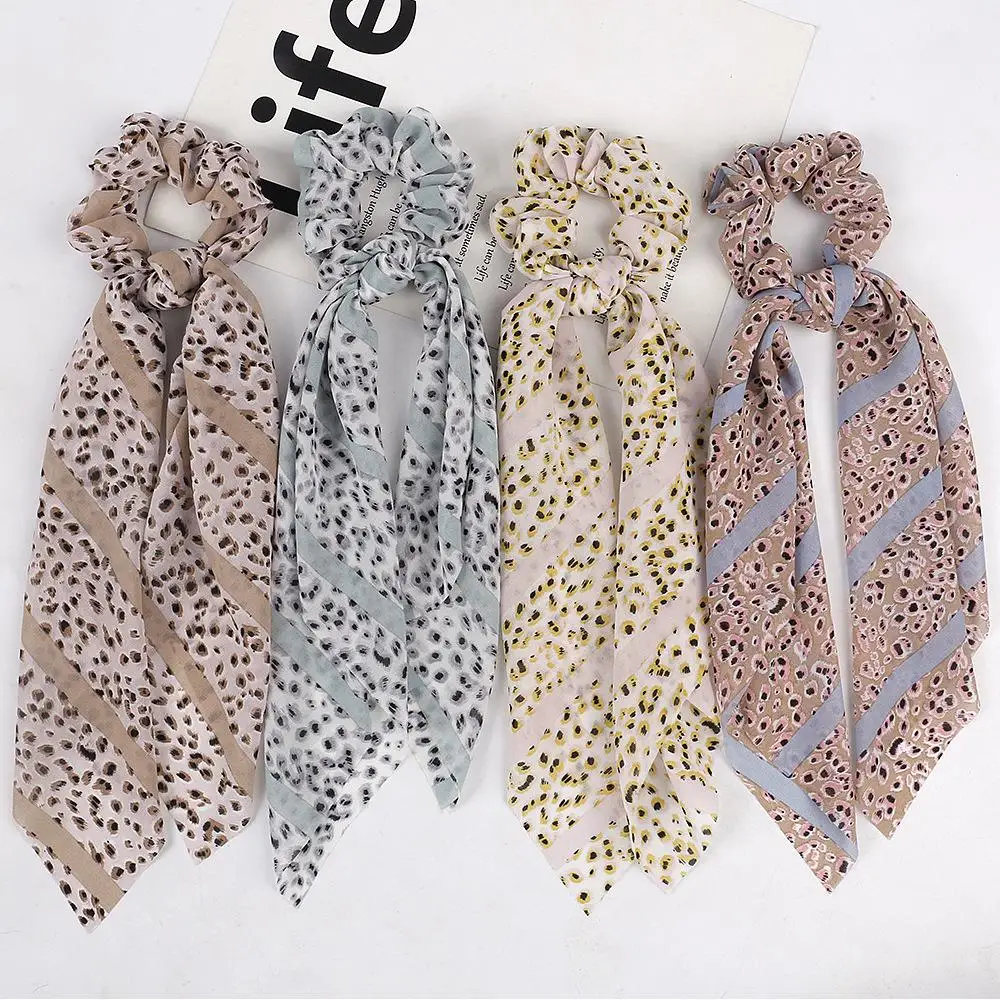 

36 Style Women Girl Elastic Hairbands Streamer Accessories Scrunchies plaid stripe Leopard Chiffon Turban Ponytail Holder Hair T