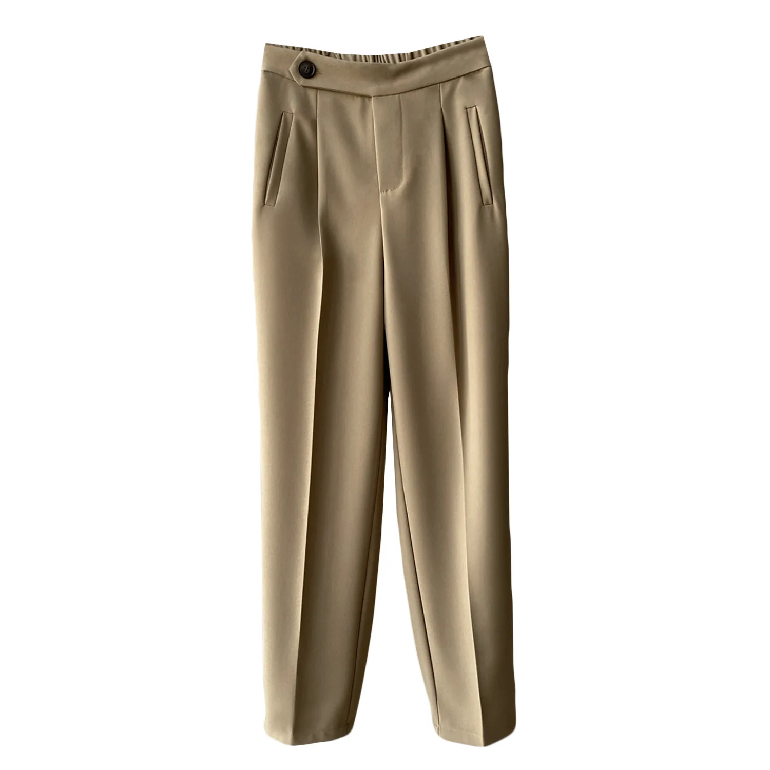 

Yeeloca Basic High Waist Suit Pants Women's Spring Office Lady Loose Straight Trousers Korean Elastic Waist Solid Color Pants