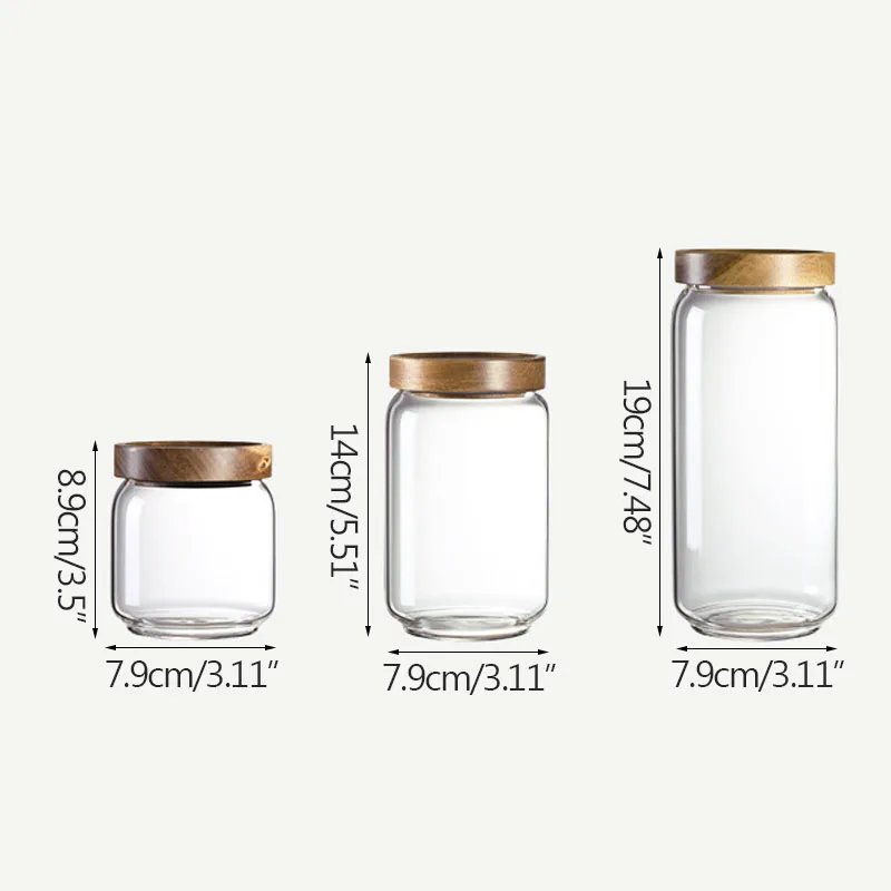 

Kitchen Storage Box Transparent Glass Bottle Wooden Lid Sealed Storage Jar Household Multigrain Storage Jar Organizer