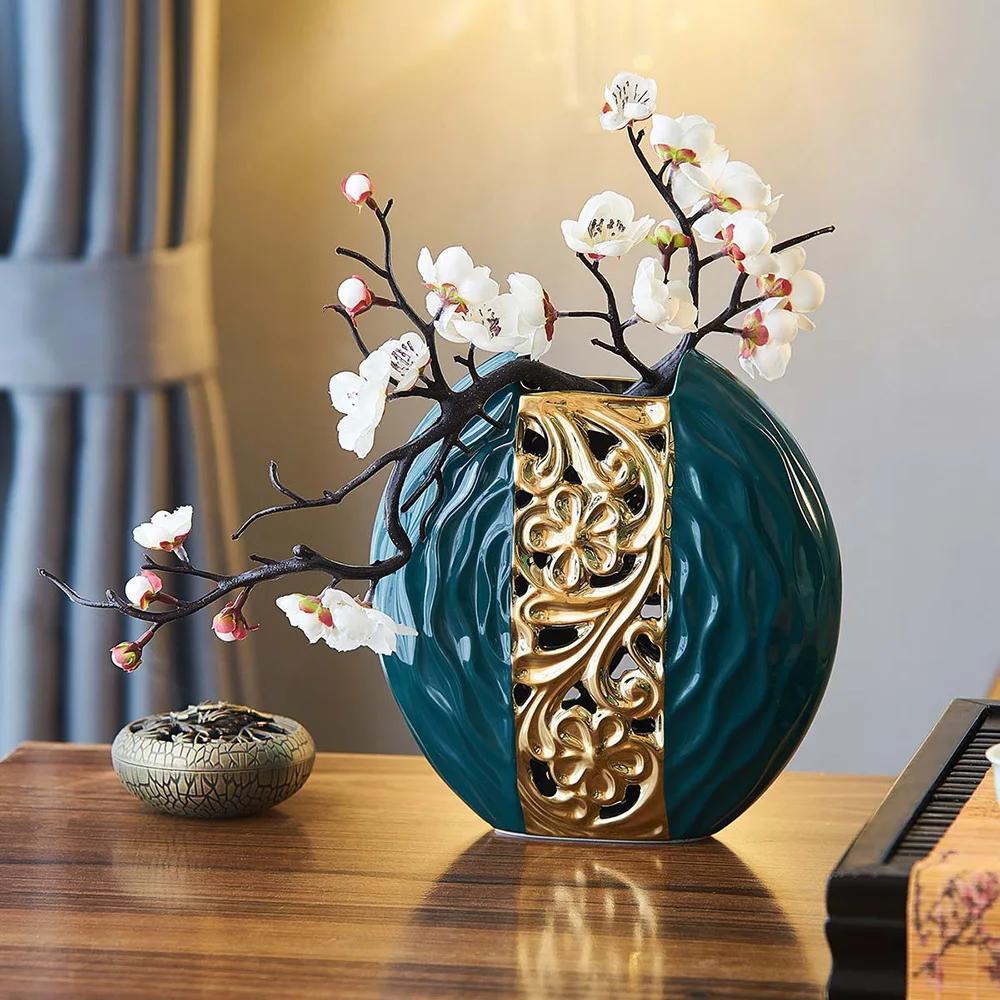 

Modern Home Decoration Desk Vase Gift white vases Chinese Style Ceramic Vase Green White Round Vase Living Room Decoration Vase
