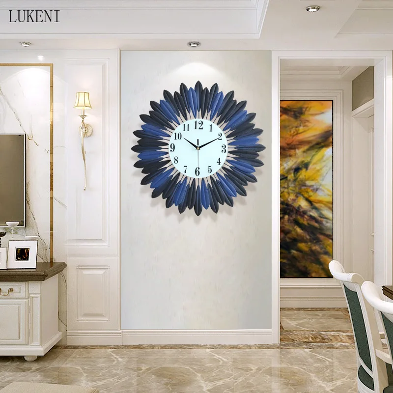 Round 50cm Gold Blue Watches Iron Creative Clock Wall Modern Design Living Room Metal Fashion Home Decoration | Дом и сад