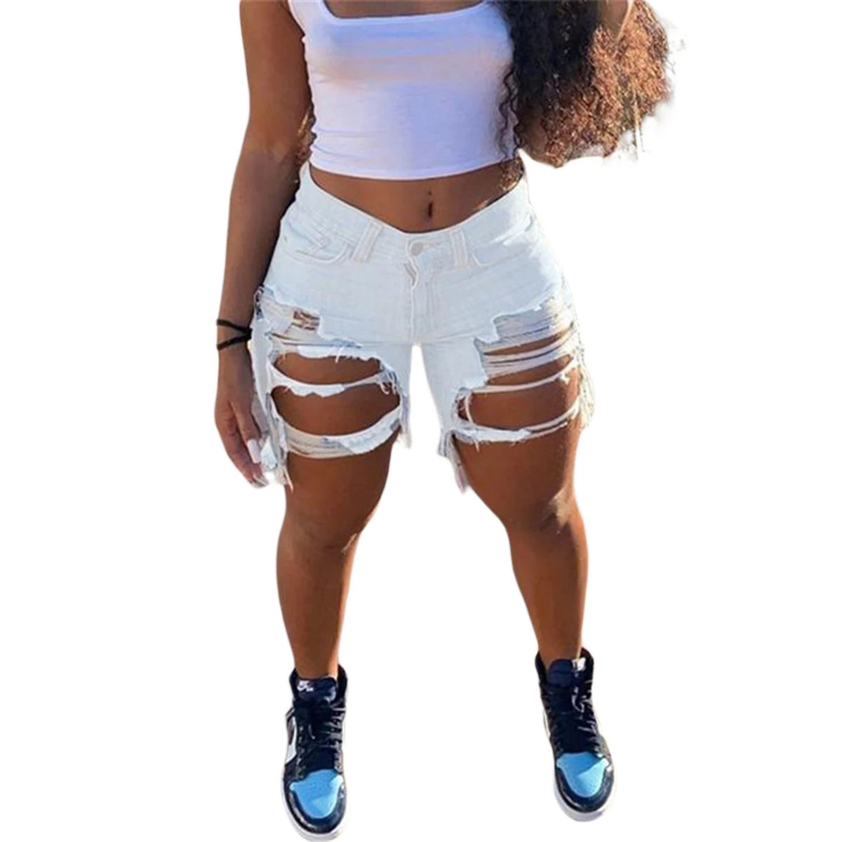 Для женщин рваные отверстие Джинсовые шорты Стильные поднимают ягодицы