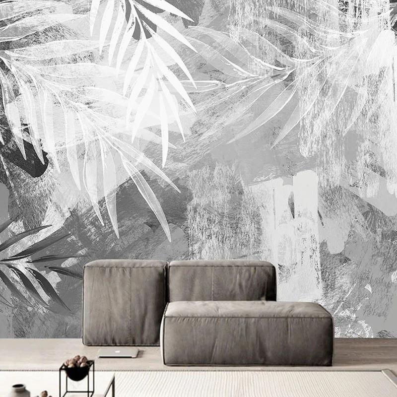 

Custom Mural Wallpaper Nordic Modern Hand Painted 3D Abstract Art Leaf Plant Fresco Bedroom Living Room Background Wall Painting