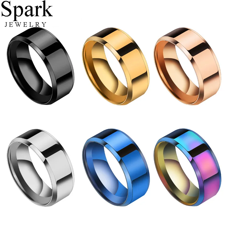 

Spark Titanium Stainless Steel Rings for Men High Polished Black Rainbow Blue Rose Gold Color Ring Women Jewelry