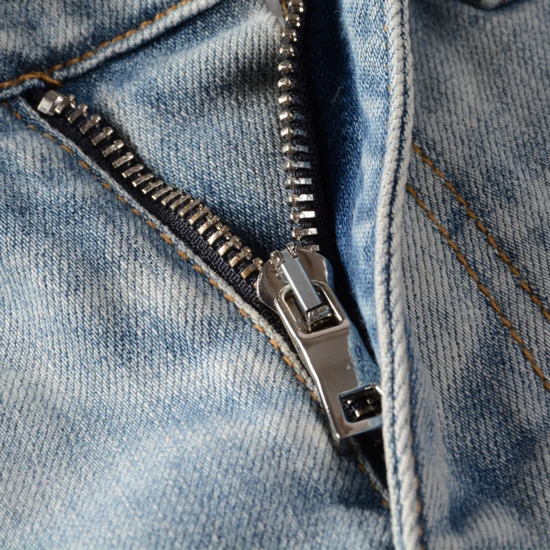 

American Streetwear Fashion Men Jeans Light Blue High Quality Patches Designer Ripped Jeans Elastic Slim Fit Hip Hop Pants Homme