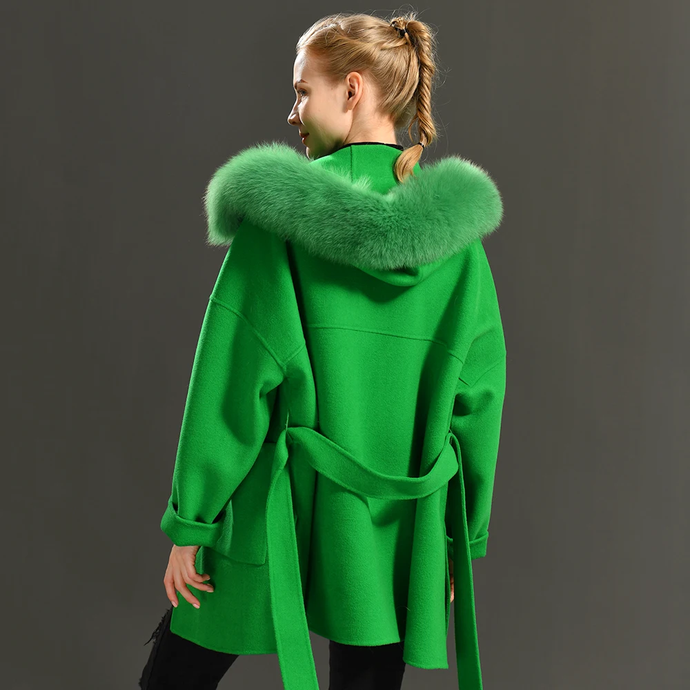 Женское кашемировое шерстяное пальто свободное оверсайз с воротником из