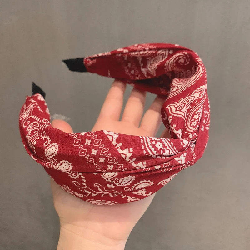 

Fashion Cashew Flowers Head Hoop Women Girls Wide Brimmed Hairbands Printed Headbands Cross Knotted Hair Hoop Hair Accessories