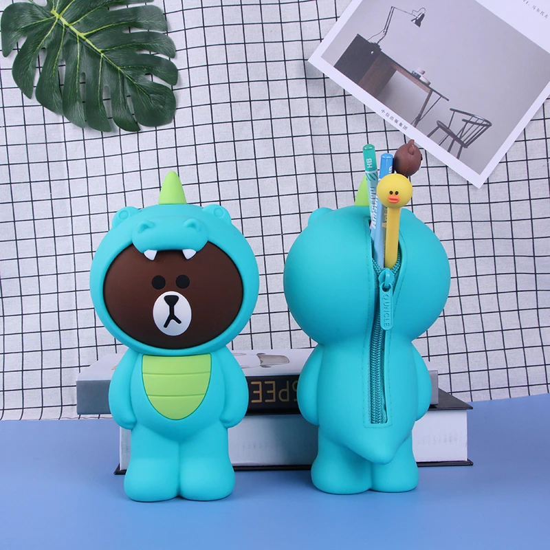 dinosaur bear Kawaii Мультяшные женские кошельки с отделением для карт, студенческие канцелярские принадлежности, Детская коробка для ручек и карандашей, силиконовая сумка для макияжа, карманный мини-кошелек Carteira - Цвет: dinosaur bear