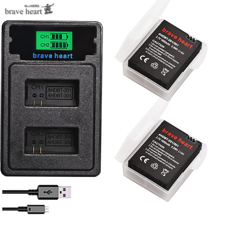 charger and 2battery Новая батарея 1600mAh GoPro hero 3 батарея+ USB lcd двойное зарядное устройство для Gopro Go pro hero 3 GoPro hero 3+ hero 3 Аксессуары для камеры - Цвет: charger and 2battery