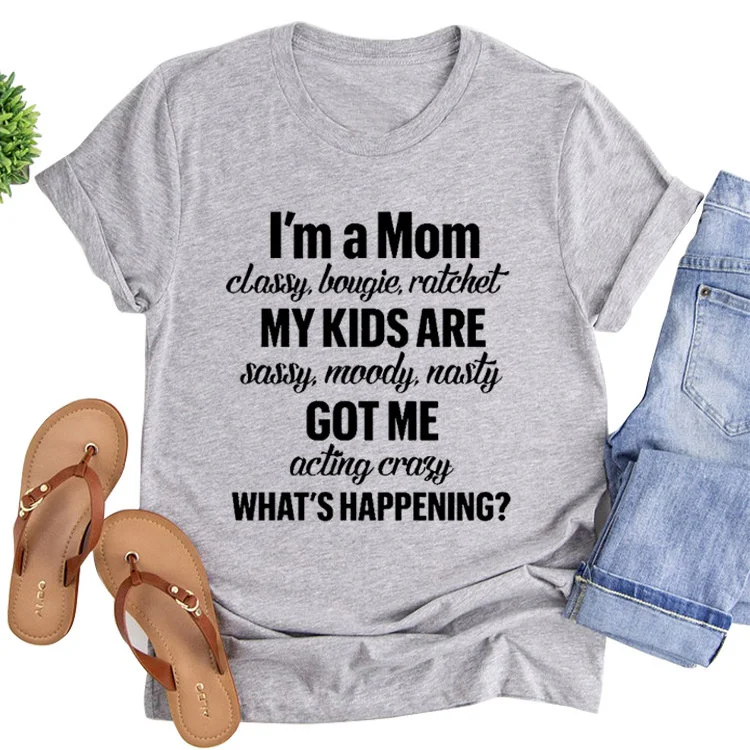 

New I'm a mom print crew neck short sleeve T-shirt women's jy0382