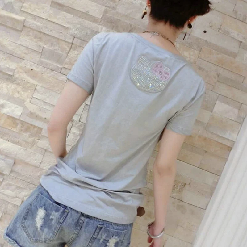 Кот Повседневное хлопок горячей бурения футболка Для женщин короткий рукав