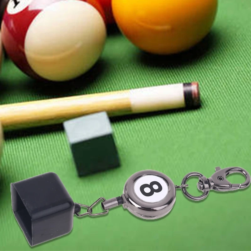 

OOTDTY Portable Retractable Billiards Snooker Pool Cue Chalk Holder Drawing Keys Chain Keyrings with Number 8 Practical Tool