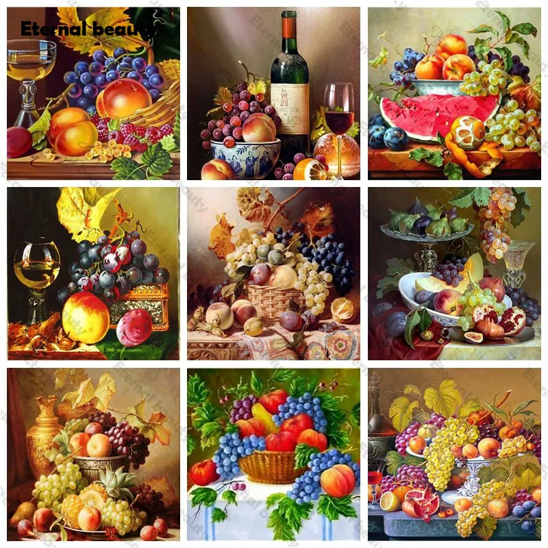 

Diy 5D Fruit Diamond Painting Full Drill Wall Art Embroidery Wine Cup Table Mosaic Wall Picture for Kitchen Room Wall Decoration