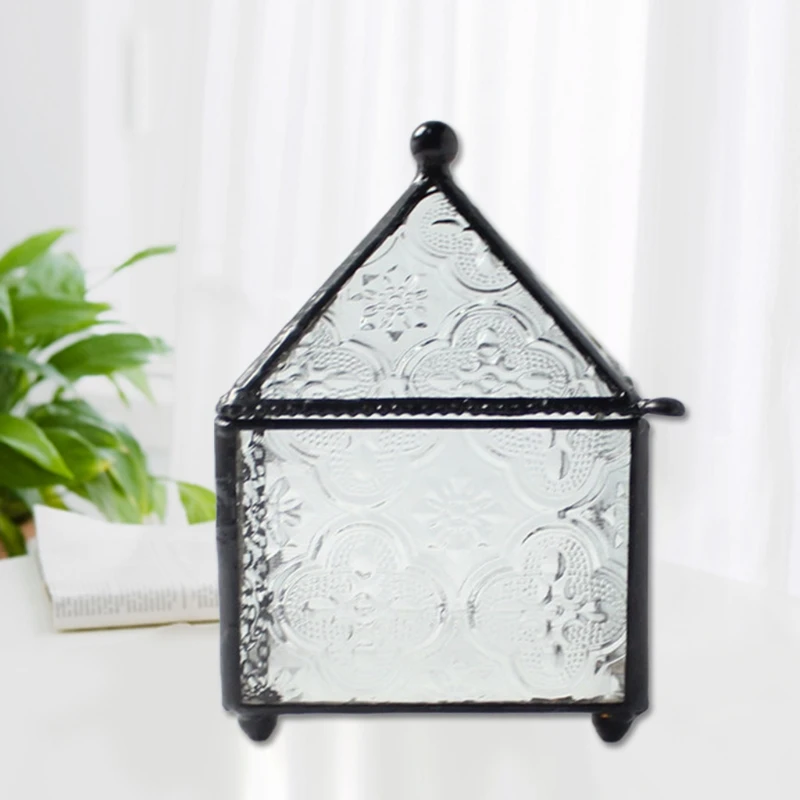 

Four-sided Spire Geometric Ring Glass Box Jewelry Storage Box Wedding Engagement Dish Display Trinket Box Case Keepsake Gift